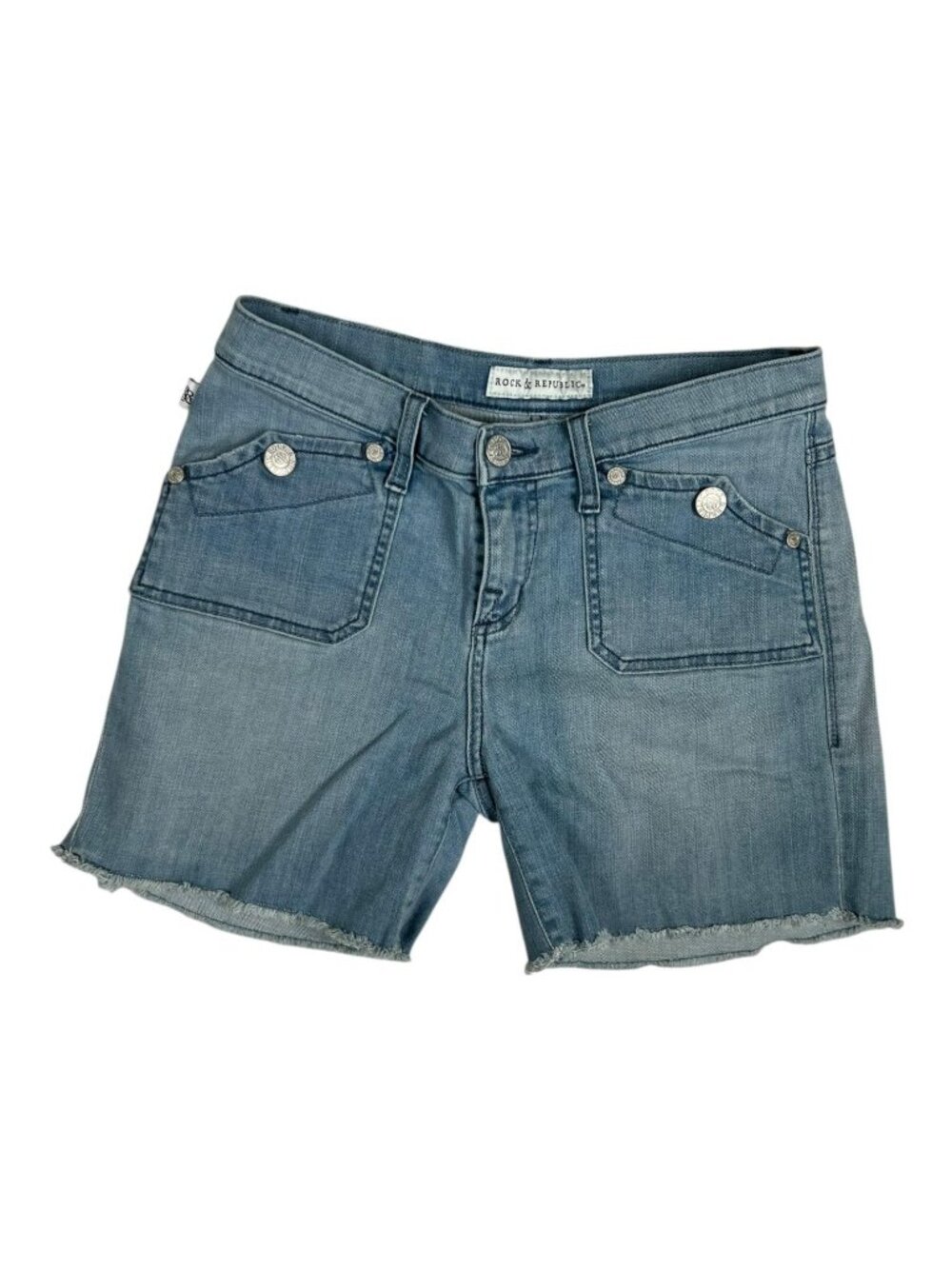 Rock & Republic Denim Jean Shorts Womens 8 Blue Stinger Cutoff Raw Hem Casual